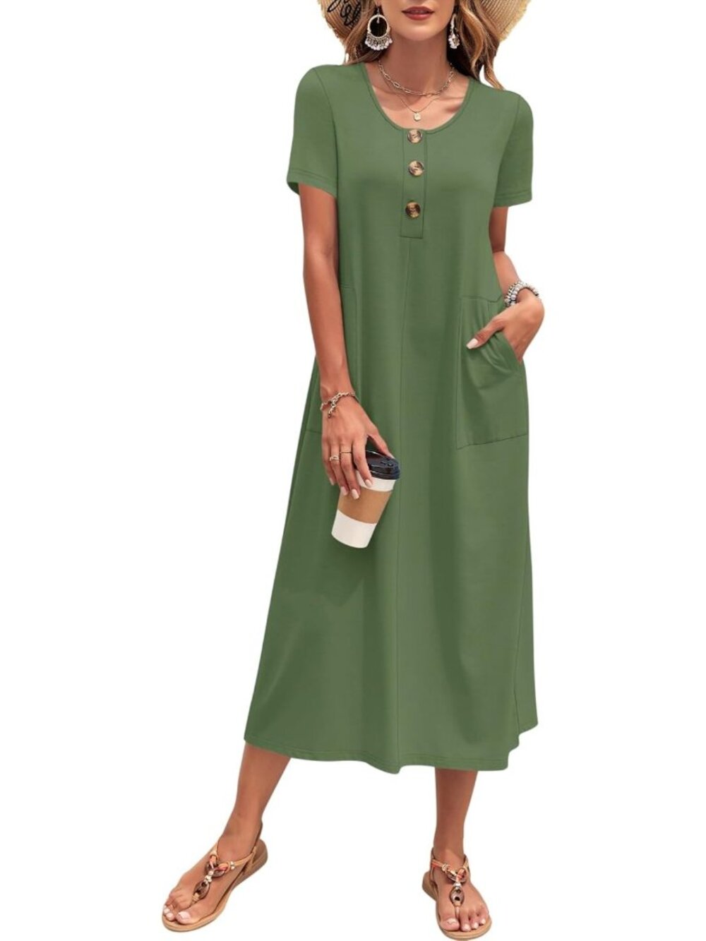 Summer Midi Dress for Women - Casual Loose Short Sleeve Sundress, Perfect for